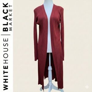 Wool Burgundy Longline Ribbed Duster Cardigan - Wine Red - Side Slits - Size XL